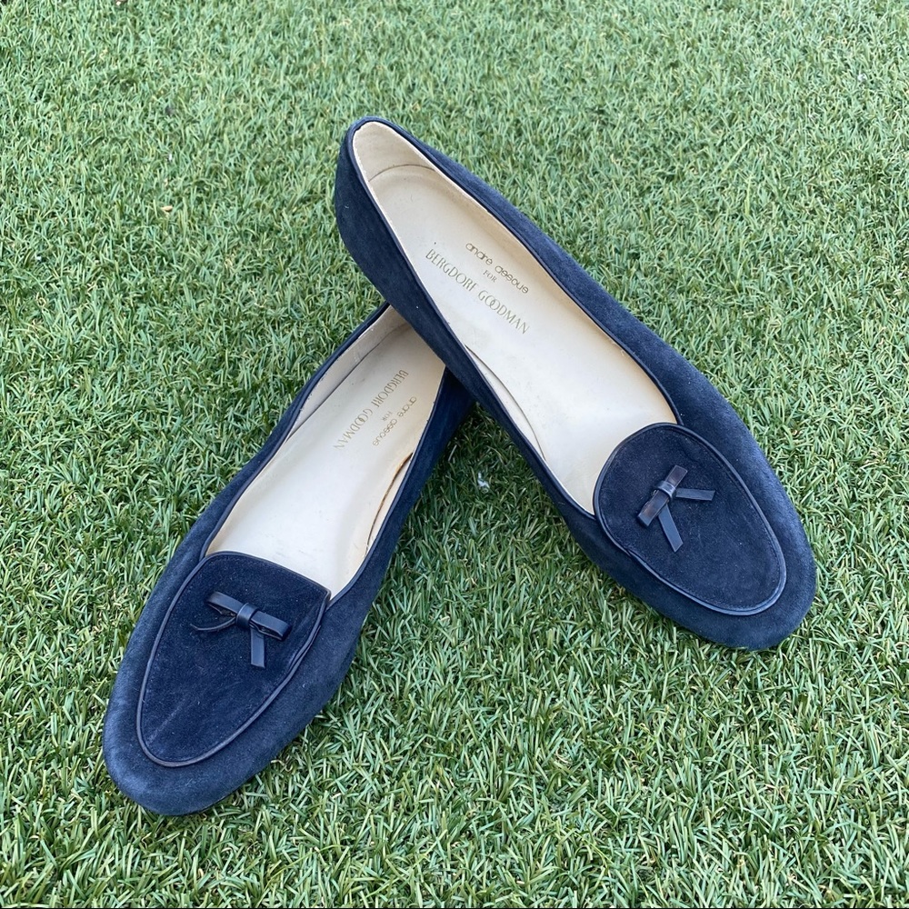 Bergdorf Goodman Blue suede Belgian loaders